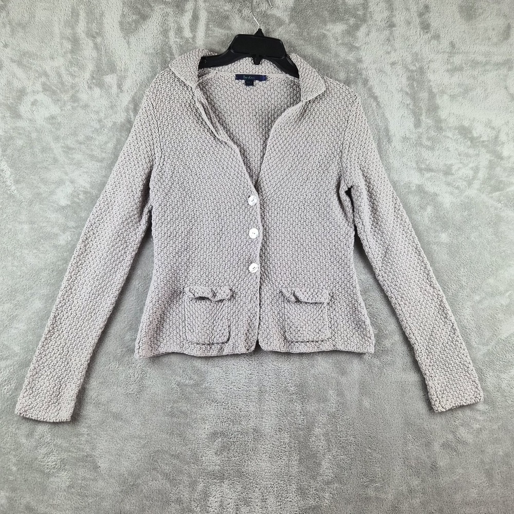 Vintage Boden Sweater Cardigan Womens 8 Grey Chunky Knit Classic Preppy Designer